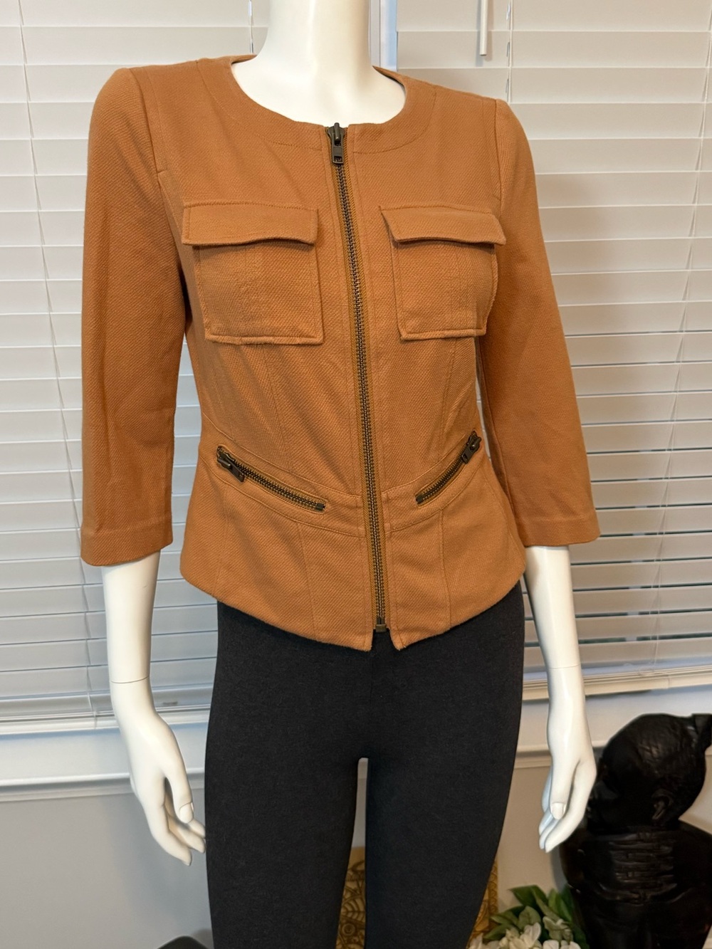 HALOGEN Women's Tan MOTO Jacket with Zip Closure & Pockets